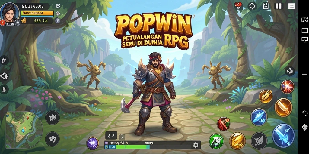 Screenshot menunjukkan gameplay RPG dengan karakter dan petualangan menarik.
