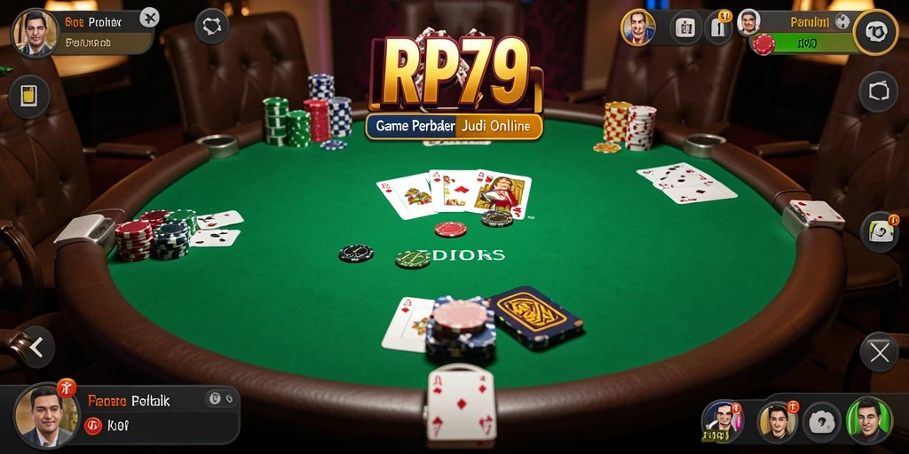 Screenshot utama RP79 dengan tampilan gameplay poker yang menarik.