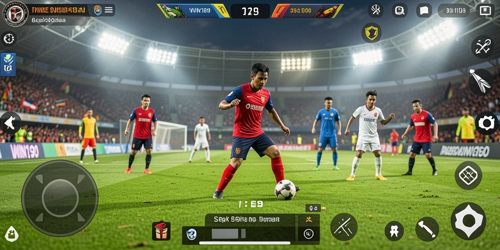 Tampilan gameplay yang mendebarkan di WIN199 dengan aksi sepak bola.